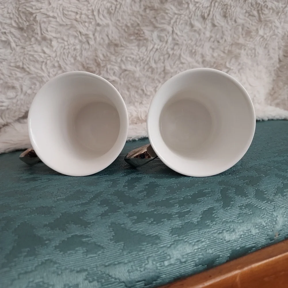 Coffee Me Elegant White and Silver Demitasse Espresso Cups (2) Java